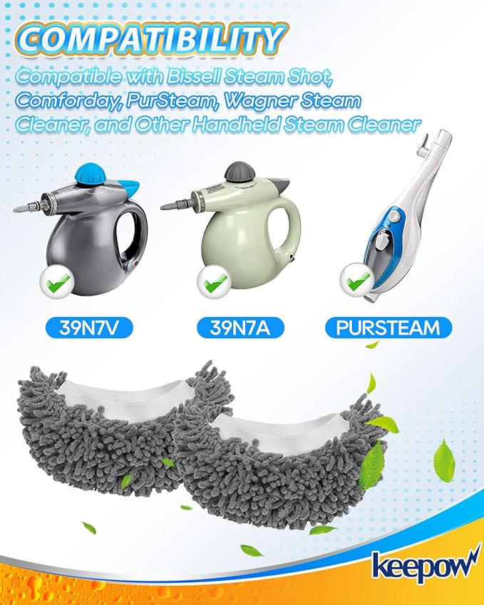 6 Pack Microfiber Cloth for Handheld Steam Shot Steam Cleaner Accessories Reusable Washable Steam Mop Pads Compatible with Bissell Steam Shot, Fit for Wagner, Fit for McCulloch Steamer Attachments