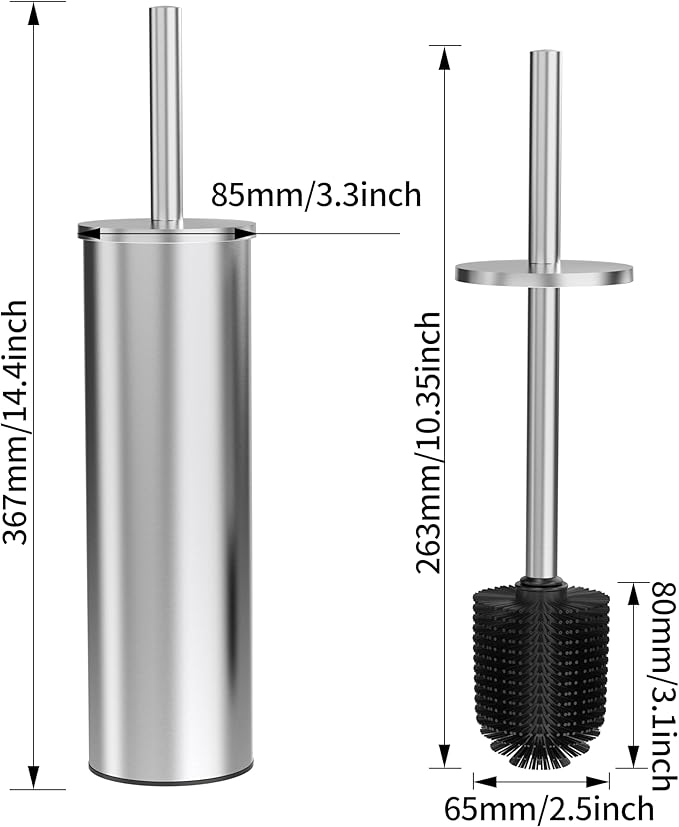 Toilet Brush and Holder Set, Stainless Steel Toilet Bowl Brush with Lid, Rust Proof Toilet Cleaner Brush with Caddy, Durable Bristles, Splash Proof, Ideal for Bathroom (1 Pack, Brushed Nickel)