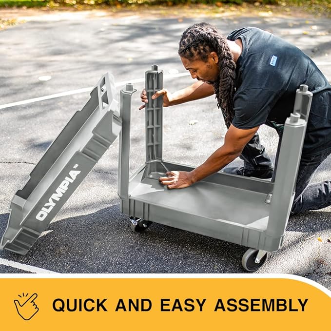 Olympia Tools 2-Shelf Plastic Utility Cart - Supports Up to 500 lbs, Ergonomic Handle - Heavy Duty Plastic Utility Cart - Great for Warehouse, Garage, Manufacturing, Cleaning (Grey)