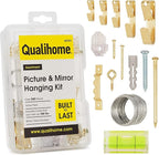 Picture and Mirror Hanging Kit Assortment – Hardware Supplies to Hang a Picture, Canvas, or Painting – Assortment of Hooks, Wire, Nails, and Sawtooth Hangers – Suitable for Drywall and Masonry Hanging
