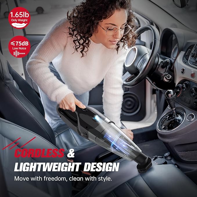 Handheld Vacuum Cordless Rechargeable, Car Vacuum Cleaner with LED, USB Charge, 1.65LBs Hand Vacuum Cordless, for Car/Home/Pet