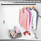 Tandefio Chrome Closet Rod 92 Inch with Oval Closet Rod 6 End Supports for Laundry Room Hanging Clothes Waterproof Shower for Curtains(Black)