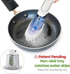 RIMAY Dish Brush with Soap Dispenser Storage Set, Soap Dispensing Dish Brush with 2 Pcs Brush Refills & Holder, Kitchen Dish Washing Wand with Handle for Dishes/Pans/Pots/Sink (White)