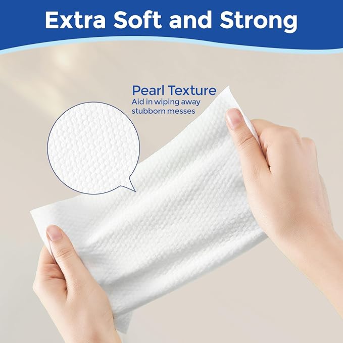 MATERN'ELLA Adult Wet Wipes, Cleansing Wash Cloths for Elderly Care, 99% Pure Water for Incontinence, Personal Bath, Alcohol-Free, 8 Flip-Top Packs(640 Wipes Total)