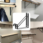 6 Pack Black Closet Rod Bracket 11 x 11 Inch, Heavy Duty Closet Shelf Brackets with Rod Shelving Support,Wall Mount Closet Rod Support Bracket with Screws,Supports 300 lbs
