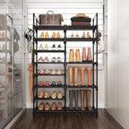 ROJASOP Shoe Rack Organizer, 8-Tier Metal Shoe Rack for Closet Entryway Garage, 26-32 Pairs Tall Shoe Boot Storage Shelf with 15 Hooks, Stackable Large Shoe Stand