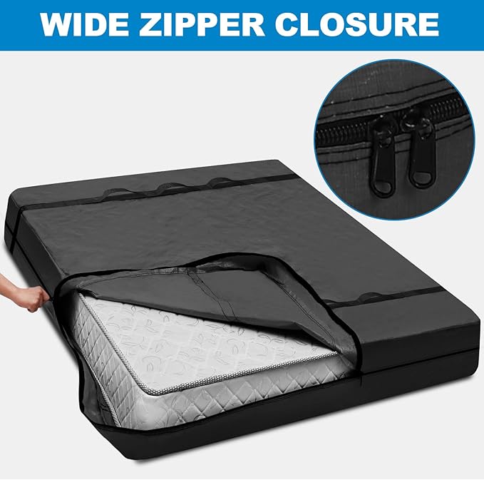 TICONN Mattress Bags for Moving, Heavy Duty Queen Mattress Cover Storage Bag with Full-Around Handle and Adjustable Buckles (Black, Queen)
