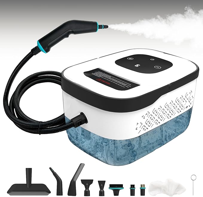 Handheld Steam Cleaner for Home, Multi-Purpose Cleaning System, Black and White Design, Portable Steamer with Attachments, High Pressure Steam Cleaner for Home,Car,Dirt,Grease,Grout,Tile,Couch