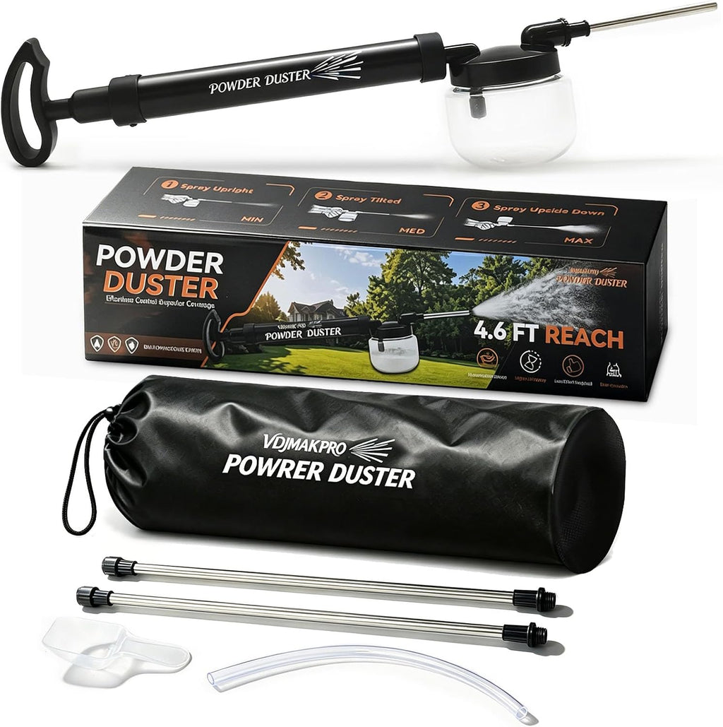 Diatomaceous Earth Powder Duster, 4.6 FT Adjustable Length Pump Applicator with Adjustable Powder Flow, Portable Dispenser & Sprayer for DE Dust Application