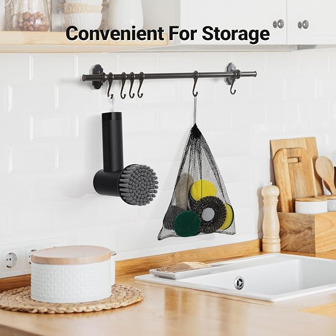 Electric Spin Scrubber, 3000 mAh Cordless Power Scrubber with 8 Replaceable Heads, Dual Speed Lightweight Handheld Scrubber for Cleaning Stove/Bowl/Sink/Corner/Tile/Grout (Black)