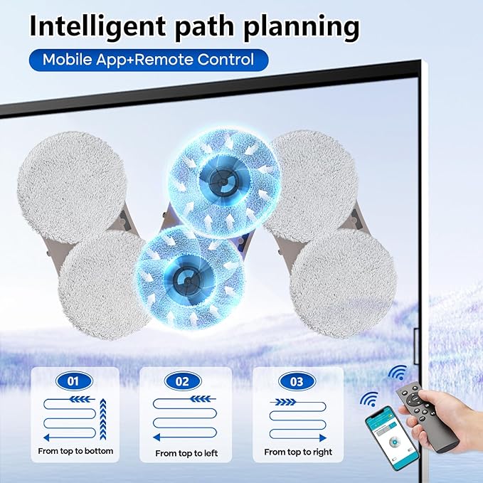 Automatic Window Cleaning Robot with 2800PA Suction, Intelligent Edge Detection 3.0 Path Planning, Water Spray, and Remote Control - Electric Window Cleaner Rotot for Effortless Cleaning