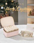 Vlando Jewelry Travel Case,Travel Jewelry Organizer with Clear Velvet Jewelry Bags 8Pcs Zipper Pouch for Women Girl Gift-Pink