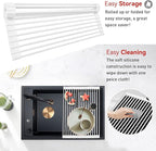 MERRYBOX Roll Up Dish Drying Rack Silicone Wrapped Over The Sink Dish Rack Foldable Dish Drainer Anti-Slip Dish Racks for Kitchen Counter, Multipurpose Kitchen Sink Drying Rack, 20.5" x 13", White