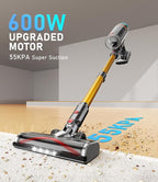 Cordless Vacuum Cleaner for Home 600W 55Kpa Upgraded Powerful Stick Vacuum Up to 60Mins, Anti-Tangle & Wall Mount Charging, 8 in 1 Lightweight Vacuum Cleaners for Home/Pet Hair/Carpets/Floors
