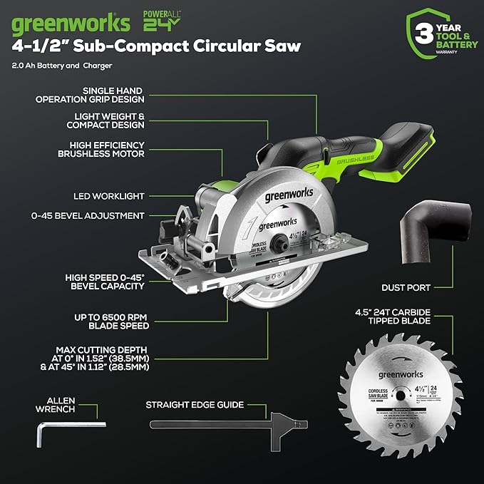 Greenworks 24V Brushless 2-Tool Combo Kit,Cordless Reciprocating Saw+4-1/2" Circular Saw Power Tool Sets Including Battery