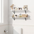 Fun Memories Deep Floating Shelves for Wall, 48W x 8D Wall Mounted Shelves Set of 2, Wide Display Ledge Shelf with Sturdy Metal Brackets for Living Room, Bathroom, Bedroom and Kitchen, White