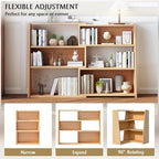 IOTXY Wooden Extendable Shelf Bookcase - 3-Tier Ladder Low Short Bookshelf for Small Space or Corner, Oak, L