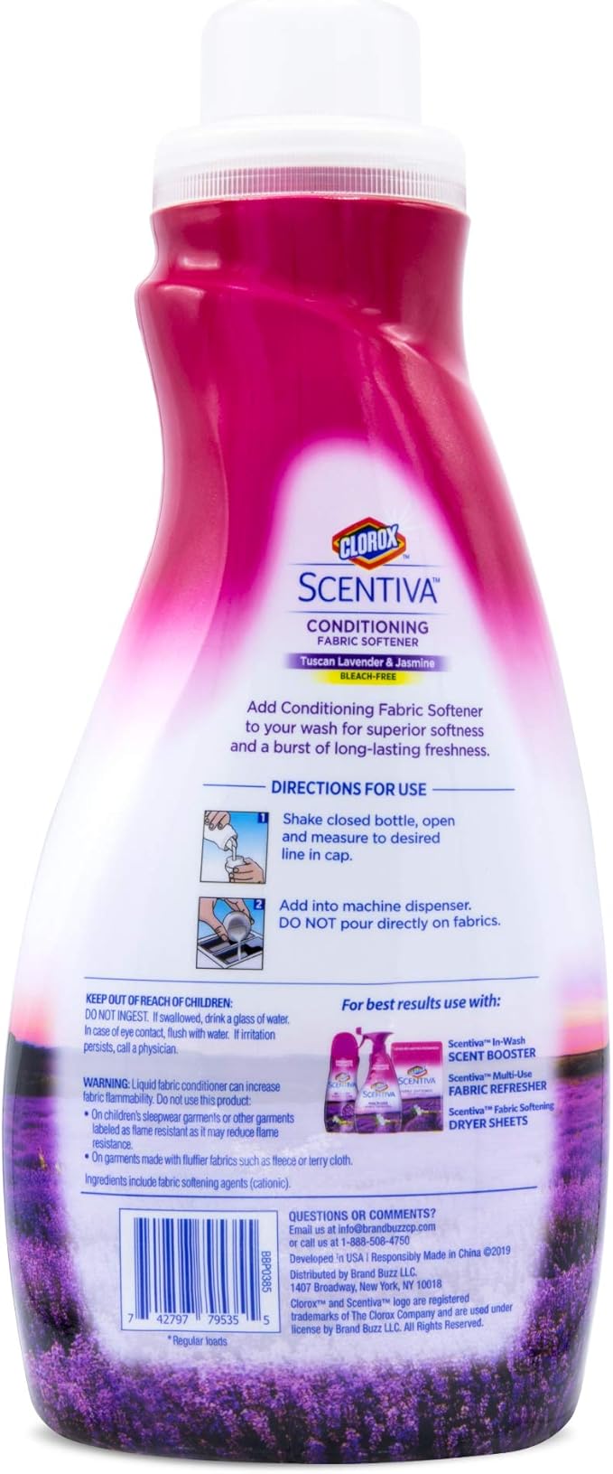Clorox Scentiva Liquid Laundry Fabric Softener, Tuscan Lavender & Jasmine Scent - Bleach-Free Fabric Conditioner with Great Smell, 41 Fl Oz - 2 Pack