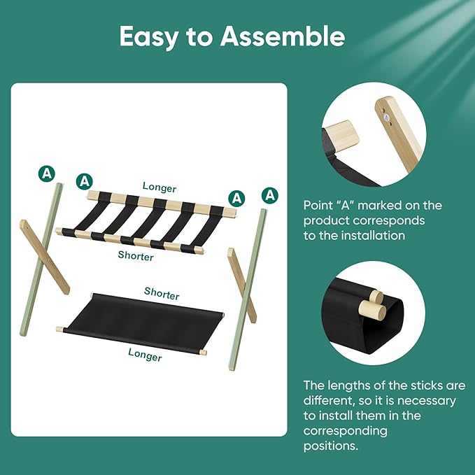 Smuxee Natural Bamboo Luggage Rack Pack of 2, Foldable Suitcase Stand with Storage Shelf, Easily Assembled Luggage Stand with 5 Nylon Straps for Guest Room Bedroom Hotel
