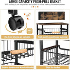 5-Tier Rolling Utility Cart, Kitchen Storage Cart with Wheels, Large Capacity Utility Cart with Wooden Tabletop & Mesh Baskets for Kitchen, Bathroom, Laundry Room