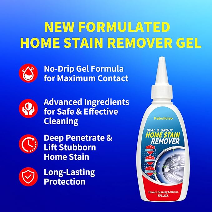 Home Stain Remover Gel – Stubborn Stain Cleaner No Harsh Scrubbing Required, Front Loader Washing Machine Seal Washing Machine Seals, Sinks & Tiles | No-Slip Formula | 8H Penetration | 16.0oz