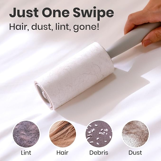 DELOMO Pet Lint Roller for Clothes – Lint Rollers for Pet Hair Extra Sticky, Mega Value Set of 400 Sheets (1 Roller + 3 Refills), Dog Cat Hair Remover for Couch, Furniture, Keep Your Home Tidy