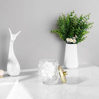 Clear Transparent Apothecary Floral Embossed Glass Jar With Gold Metal Lid Cover for Bathroom Organization, Cotton Balls, Q Tips, and Small Accessories, Bathroom Storage