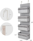 Dahey Over The Door Organizer Boho Nursery Storage Decor Closet Hanging Organizer with Tassels Decoration for Bedroom Nursery Bathroom Apartments Dorm Pantry, 4 Pockets, Grey