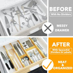 SpaceAid Bamboo Drawer Dividers with Inserts and Labels, Kitchen Adjustable Drawer Organizers, Expandable Organization for Home, Office, Dressers, 4 Dividers with 9 Inserts (17"-22" Natural)
