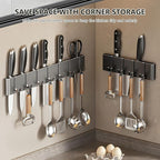 Kitchen Utensil Hanger: Wall Mount Holder Hanging Rack,7 Hooks Utensil Racks,No Drilling for Kitchen,Pantry,Bathroom,Livingroom 15.75 Inch (Black)