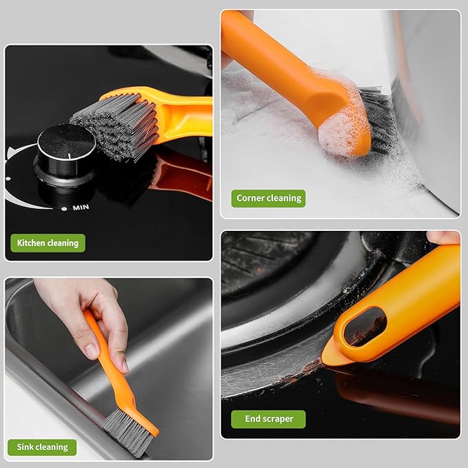Crevice Cleaning Brush, Hard Bristle Crevice Cleaning Brushes, 3 in 1 Cleaning Brushes for Household Use Multifunctional Gap Cleaning Brush for Bathroom Kitchen Window Groove Corner Small Spaces