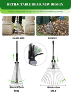 Adjustable Metal Leaf Rake Set Garden Rake for Leaves Long Handle 37"-63" Expandable Head Gardening Tools Set Includes 44 Gallon Bag & Scoop & Gloves Rakes for Lawns Heavy Duty for Yard Lawn Garden