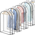 Dntorx 4 Pack Full Clear Garment Bags with Side Zipper, 50" Clothes Covers with 10" Gusset, Transparent Hanging Suit & Coat Covers for Closet Storage, Jackets, Dresses, Windbreakers