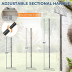 85" Adjustable Rake with 16" Wide Lightweight L-Shaped Head - No-Bend Gardening Tool for Hay, Leaves, and Mulch - Comfortable Metal Rake to Prevent Back Pain