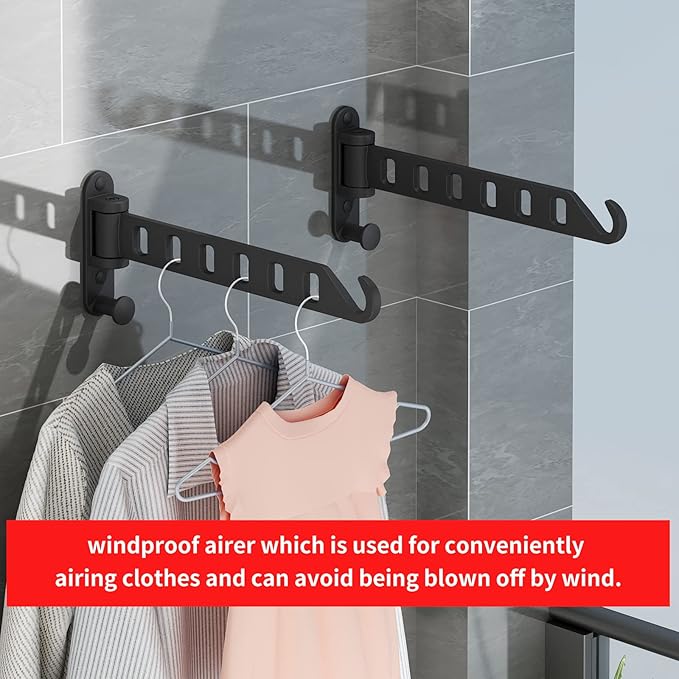 JOOM Laundry Drying Rack Wall Mounted Clothes Drying Rack Clothes Hanger Black