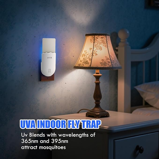 Indoor UV Fly Trap - Silent Gnat & Fruit Fly Catcher with Night Light, 400 sq.ft Coverage