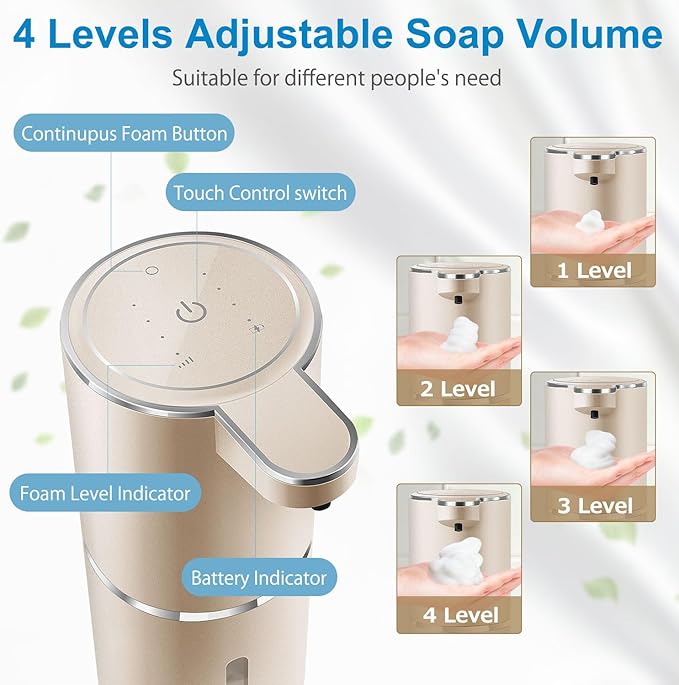 Automatic Foaming Soap Dispenser,4-Level Adjustable Foam, Wall Mount,USB Rechargeable,12.8oz/ 380ml,Touchless Hand & Dish Soap Dispenser for Bathroom, Kitchen,Hotel, Restaurant