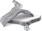 Sishynio Premium Velvet Shirt Hangers 30 Pack, Space-Saving Non-Slip Felt Hanger with 360° Swivel Hook, Slim Flocked Hangers for Strappy Dresses, Blouses, Tank Tops(Grey)