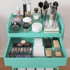 Calmootey 4-Tier Rolling Utility Cart with Drawer,Multifunctional Storage Organizer with Plastic Shelf & Metal Wheel,Storage Cart for Kitchen,Bathroom,Living Room,Office,Green