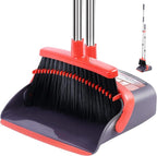 Broom with Dustpan Combo Set Broom and Dustpan Set Dust Pan with Stainless Steel Long Handle, Brooms with 5-Layer Soft Bristles for Sweeping Office Kitchen Home Pet Hair Lobby