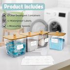 4 Pack Laundry Pods Containers & Plastic Powder Detergent Holder Set, Laundry Room Organization and Storage, Clear Organizer Jars with Lids, Scoops & Labels for Scent Beads, Dryer Balls, Lint