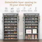 LANTEFUL Shoe Rack with Covers 10 Tier Tall Shoe Rack Organizer Large Capacity Shoe Shelf Storage 40 Pairs Space Saving Free Standing Shoe Storage Organizer for Closet, Entryway, Dorm, Grey