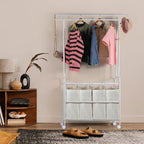 Laundry Sorter 4 Sections,Laundry Basket Organizer with Double Hanging Bars,Laundry Sorter Cart with Hanging Clothes Rack for Laundry Room for Bedroom Laundry Room Clothing Storage, White