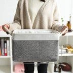TheWarmHome Organization and Storage Basket for Organizing - 3 Pack 16x12x12 inch Cube Storage Bin Fabric Storage Cubes for Organizer Cloth Gift Toy Closet (White & Grey)