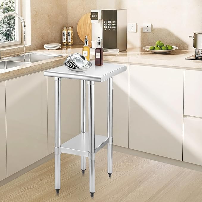 STABLEINK NSF Stainless Steel Table, 24 x 14 Inches Metal Prep & Work Table with Adjustable Undershelf, for Commercial Kitchen, Restaurant, Hotel and Garage,Small Stainless Steel Table