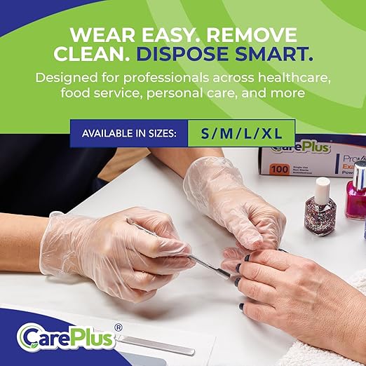 CARE PLUS Vinyl Gloves Clear Medium Size 1000 Count | Heavy Duty, Non-Sterile, Powder-Free, Latex-Free Rubber | Food Prep, Kitchen & Cleaning Gloves, Ideal for Professional Use