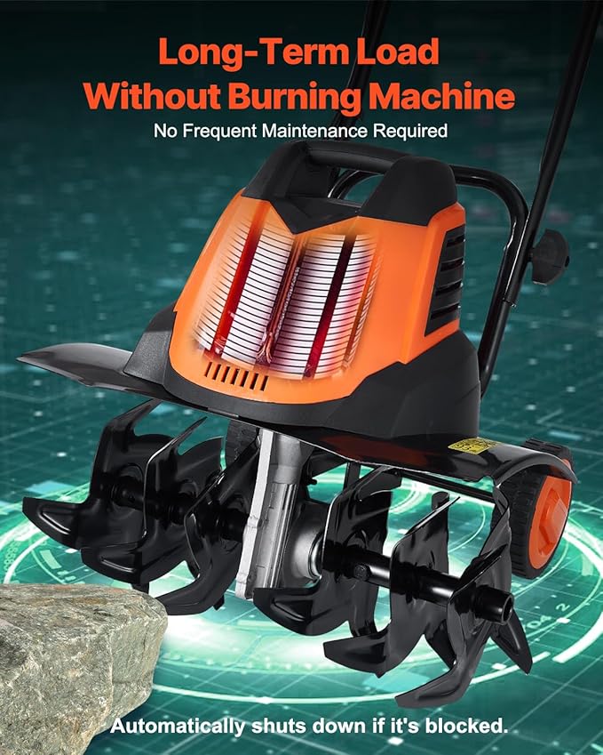 VEVOR 12 Amp Electric Tiller, 18" Tilling Width 3.94" Tilling Depth Corded Electric Tiller/Cultivator, Steel Mn Tines, Rototiller for Garden Lawn Soil Digging
