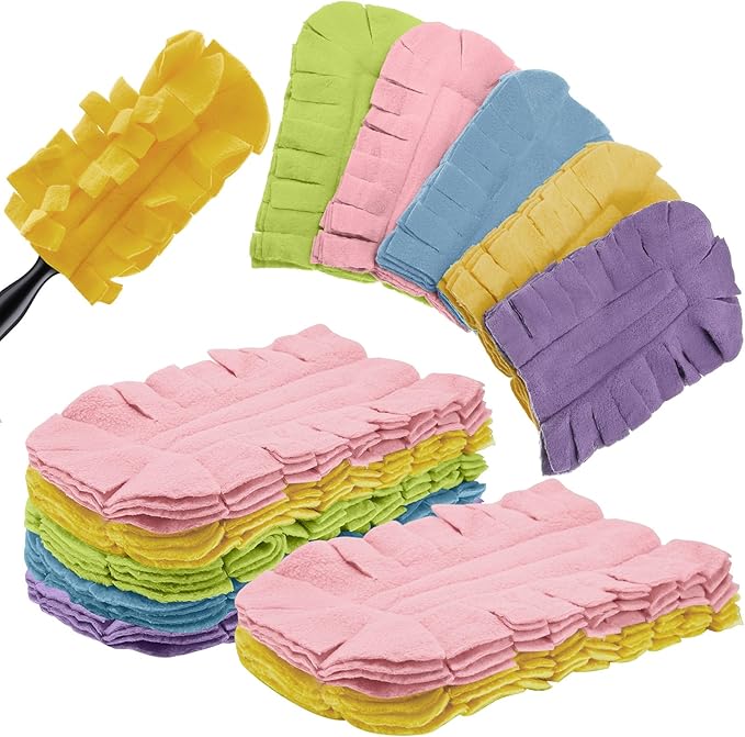 Zubebe 12 Pcs Duster Refill Reusable Fleece Duster Refills Feather Flat Dusters Multi Surface Washable Cleaning Pads Tools for Home, Blinds, Car, Pet, Furniture, Fans (Rainbow Colors)