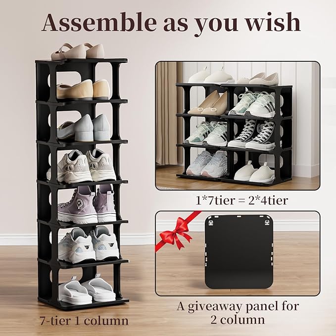 HAIXIN Vertical Narrow Tall Shoe Rack for Front Door Entrance, 7-Tier Sturdy Stackable Shoe Rack Organizer for Closet Entryway, Corner Shoe Storage Shelf Shoe Cubby