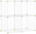 Amazon Basics 4 Cube Storage Organizer - Wire Grid Closet and Storage Shelves, Stackable, White 14"x14"x14"